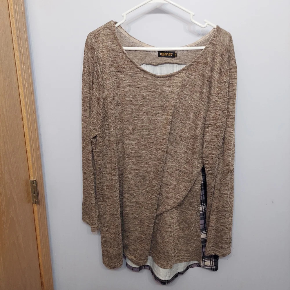 Reborn 2x plaid purple flowy blouse plus top fun